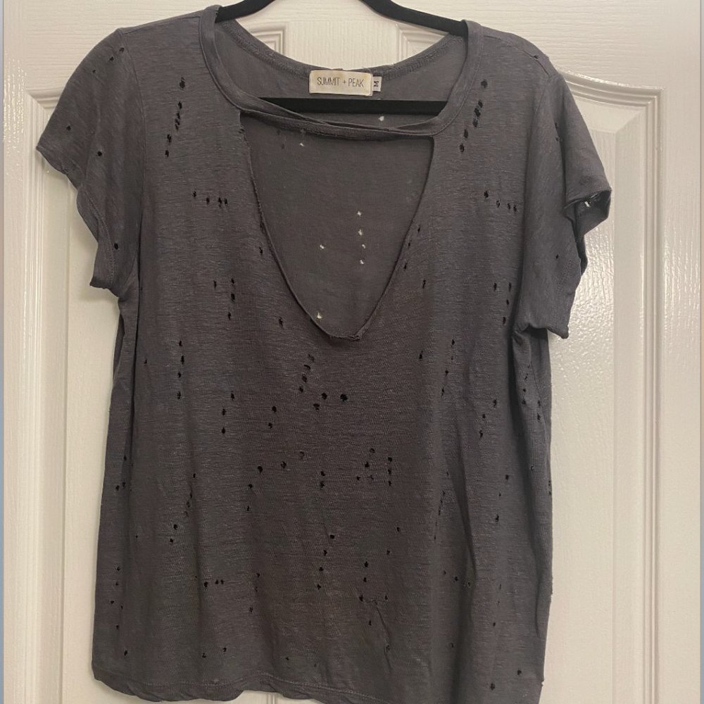 Summit + Peak Grey Distressed TShirt